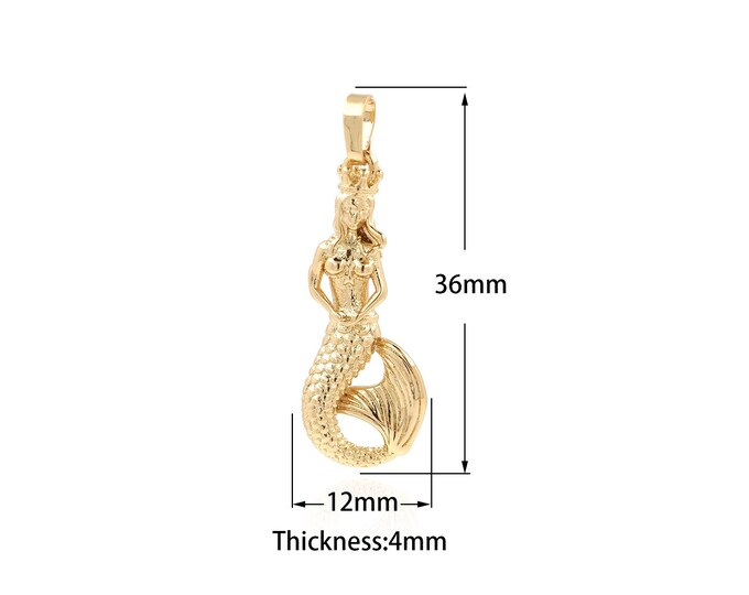 18K Gold Filled Mermaid  Pendant,Gold Dainty Mermaid Charms,Simple pendant Bracelet Necklace for DIY Jewelry Making Supply,36x12x4mm