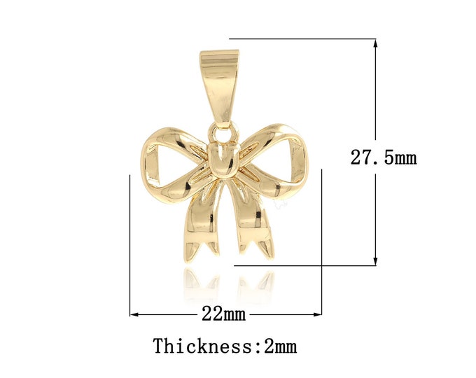 18K Gold Filled Bow Pendant,Bow Charm, Bow Tie Charms,Bow Necklace for DIY Jewelry Making Supplies