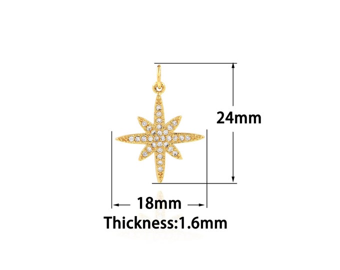 18K Gold Filled North Star Pendant,Gold Dainty Star Charms,CZ Star Charm Bracelet Necklace for DIY Jewelry Making Supply,18x24x1.6mm