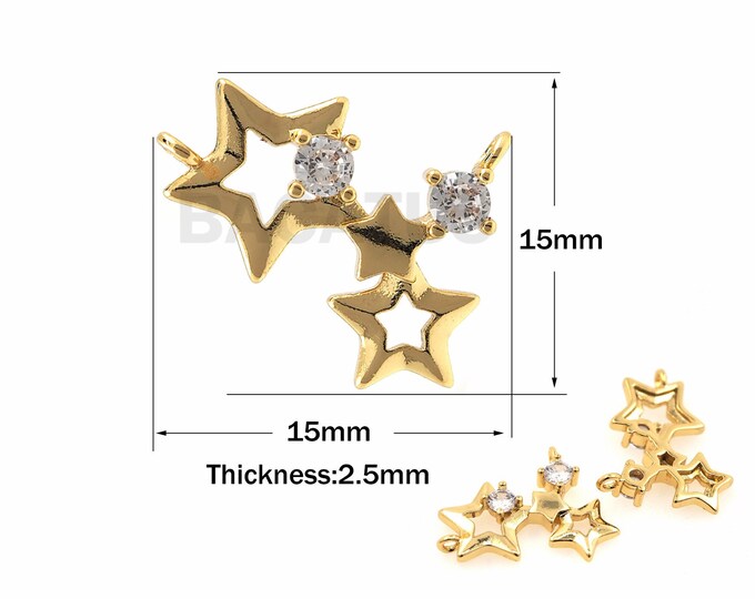 18K Gold Filled Star Pendant, Star Charm, Star Necklace, Micropavé Cubic Zirconia Polaris Pendant, Exquisite Star Necklace 15x15x2.5mm