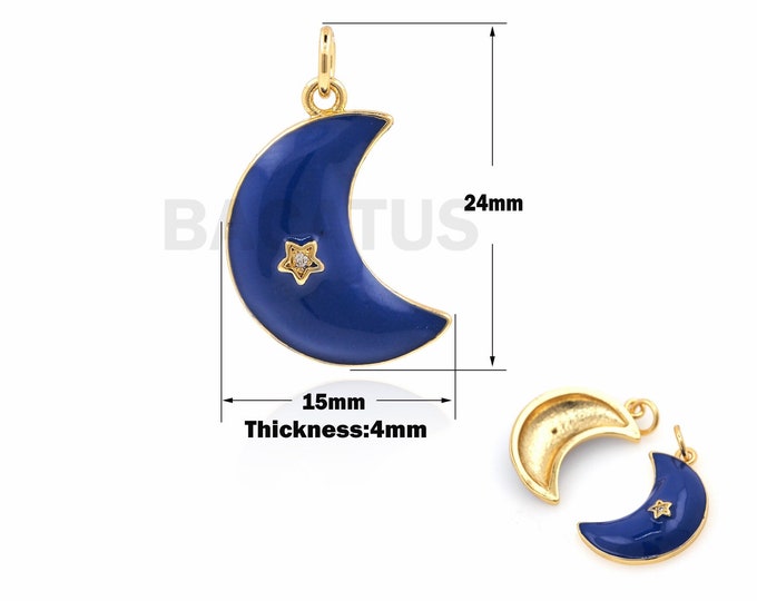 18K Gold Filled Enamel Moon Necklace, Crescent Pendant, Micro-pavé CZ Crescent Necklace, Moon Charm, DIY Jewelry Accessories 24x15x4mm