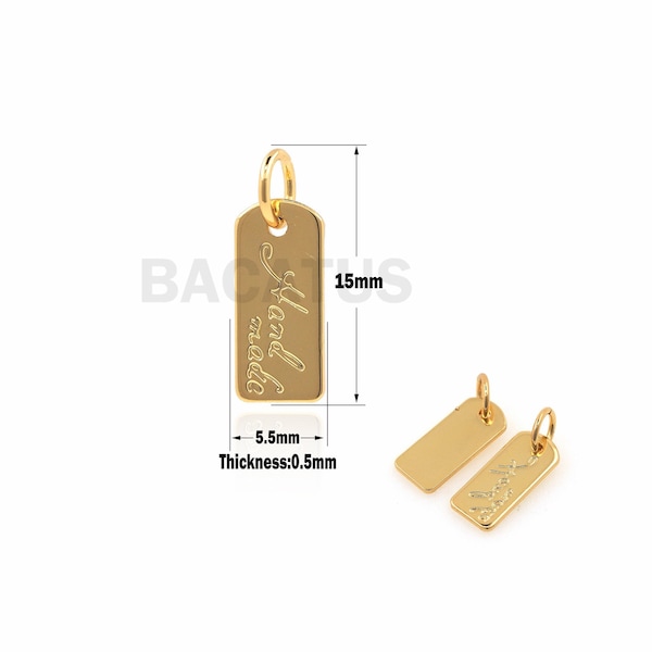 18K Gold Filled Square Pendant, Gold Rectangular Necklace, Letter Charm, Geometric Square Pendant 15x5.5x0.5mm