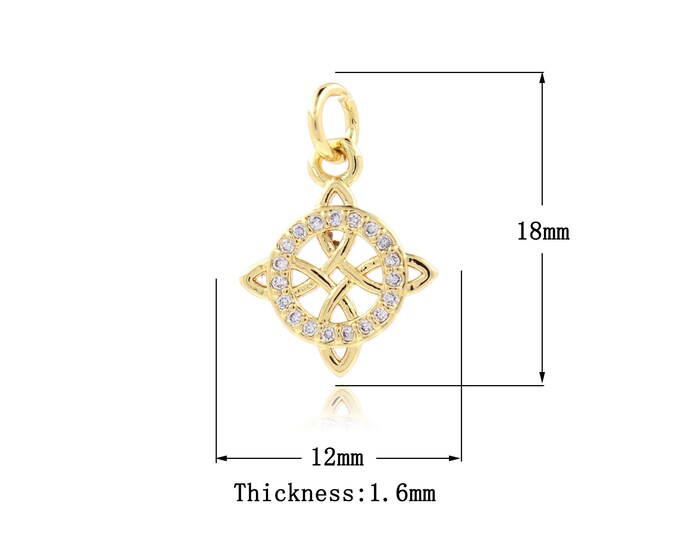 10 pcs 18K Gold Filled Flower Charm, Flower Pendant, Round Charm, Micro Pave CZ Plant Charm, DIY Jewelry Supplies, 18x12x1.6mm