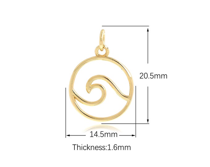 10 PCS Ocean Wave Charm, 18K Gold Filled Round Charm, Hollow Pendant, Water Element Charm, DIY Jewelry Supplies, 14.5x20.5x1.6mm