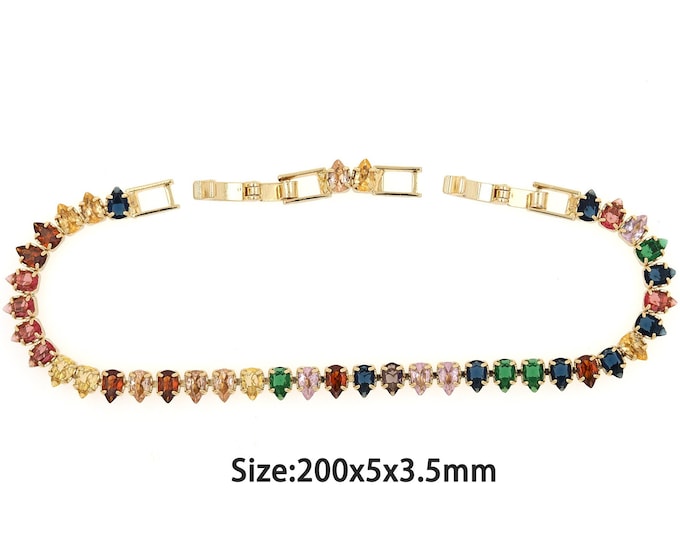 18k Gold Filled Tennis Bracelet,Gold Dainty CZ Colored Diamond Bracelet,Simple Bracelet,Gift for Her