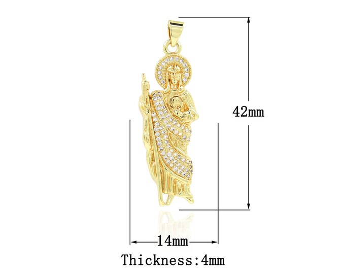 18K Gold Filled Saint Jude Pendant,Gold Dainty CZ St.Juda Charms,Religion Charm Bracelet Necklace for DIY Jewelry Making Supply