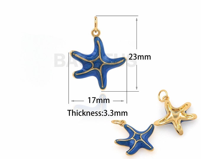 18K Gold Filled Enamel Starfish Pendant, Starfish Necklace, Sea Creature Charm, Starfish Charm, Enamel Charm, 23x17x3.3mm