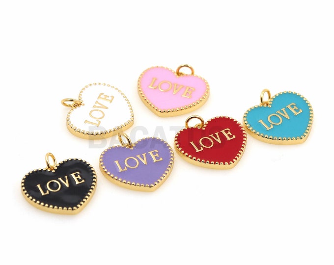 Heart-Shaped Enamel Pendant, Heart-Shaped Necklace, LOVE Text Pendant, 18K Gold Filled Heart-Shaped Enamel Necklace, 21x20x2.4mm