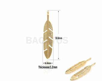 1 Pingente de Folha Banhado a Ouro, Berloque de Folha, Pingente de Folha, Berloque de Planta, Usado para Fabricação de Bijuterias 32,8x6,4x1,2 mm