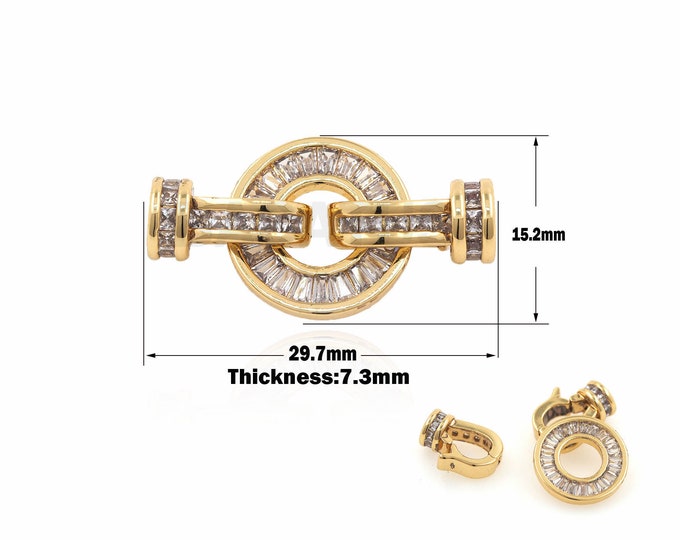 Gold CZ Micro Pave Donut Buckle Clasp,Donut Clasp Buckle Interlock,Leather Jewelry Supplies 29.7x15.2x7.3mm