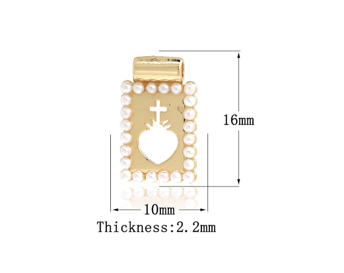 Religious Jewelry, 18K Gold Filled Kids Necklace, Square Badge Cross Pendant, Pearl Golden Cross Pendant 16x10x2.2mm