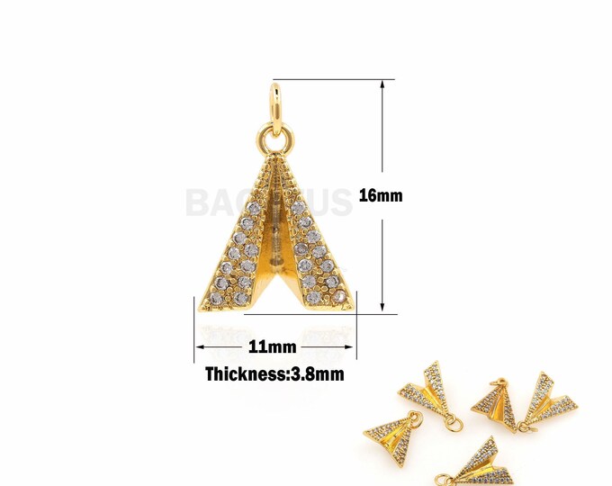 1PCS 18K Micro-Pave Paper Airplane Pendant Flying Charm Suitable For Bracelet Necklace Jewelry Accessories Charm Jewelry 16×11×3.8mm