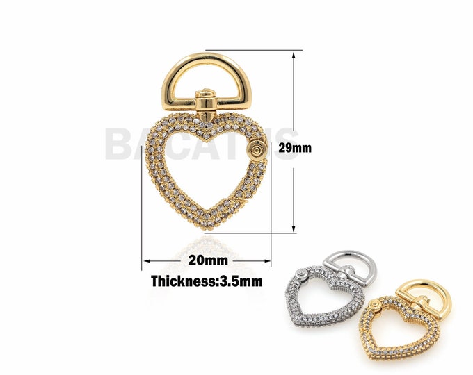 1pcs Micro-pave CZ Love Buckle, Heart Buckle, Gold Buckle, Screw Buckle, Carabiner Buckle, Screw Buckle, Jewelry Buckle, 29x20x3.5 mm