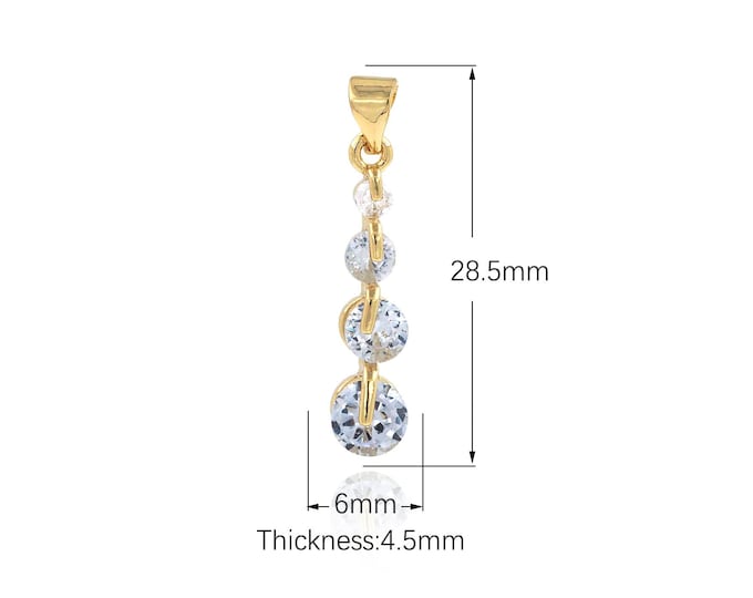 18K Gold Filled Single Row Zircon Pendant, Cubic Zirconia Pendant, Zircon Pave Pendant, Bar Necklace, Jewelry Accessories 28.5x6x4.5mm