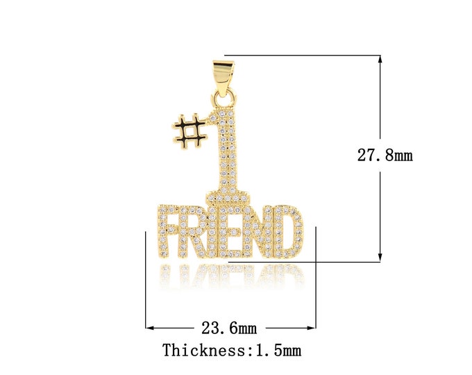 Number Pendant, 18K Gold Filled One Charm, Numbered Necklace, Micro Pave CZ Number Charm, DIY Jewelry Supplies, 27.8x23.6x1.5mm