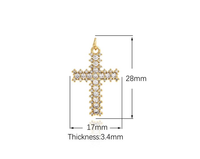 Cross Pendant, 18K Gold Filled Christian Charm, Micro Pave CZ Cross Charm, Religious Charm, DIY Jewelry Supplies, 17x28x3.4mm