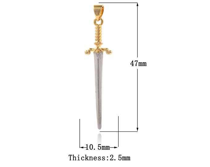 Gold Sword Pendant, 18K Gold Filled Weapon Pendant, Sword Charm, Weapon Charm, DIY Jewelry Supplies, 47x10.5x2.5mm