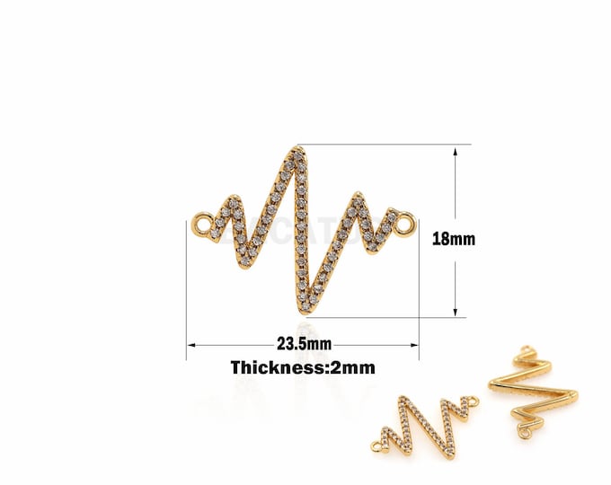 1PCS Gold Filling Heartbeat Connector, Heartbeat Frequency Charm, Heartbeat Charm Suitable For Necklace, Bracelet, Jewelry 18x23.5x2mm