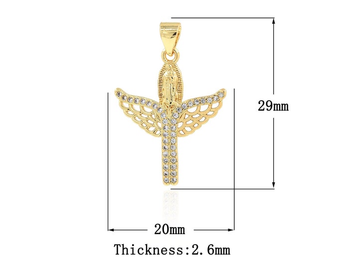 18K Gold Filled CZ Virgin Mary  Pendant,Gold Dainty Religion Charms,Wings Charm Bracelet Necklace for DIY Jewelry Making Supply