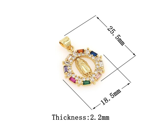 18K Gold Filled Virgin Mary Pendant,Gold Dainty Religion Charms,CZ Catholic Charm Bracelet Necklace for DIY Jewelry Making Supply