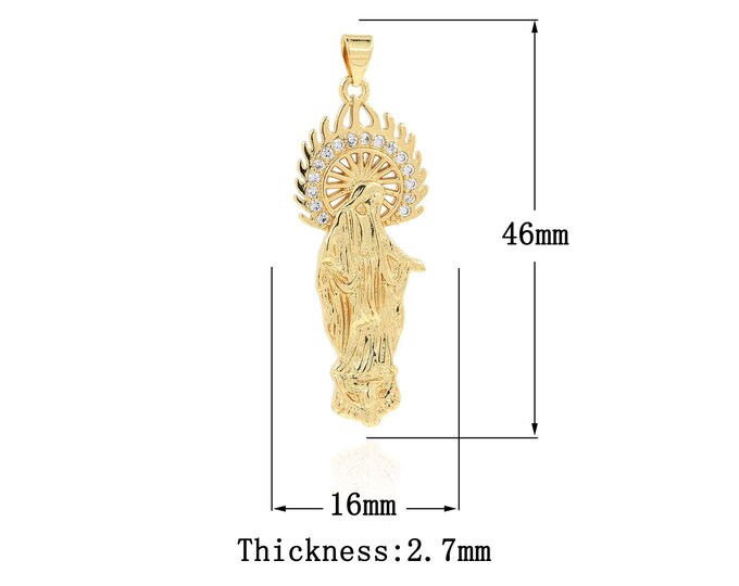 18K Gold Filled CZ Virgin Mary Pendant,Gold Dainty Religion Charms,Catholic Charm Bracelet Necklace for DIY Jewelry Making Supply