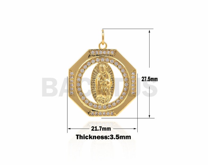 1PCS  Square Virgin Mary Necklace, Religious Necklace, Feminine Charm Pendant Suitable For Jewelry Making 27.5×21.7×3.5mm