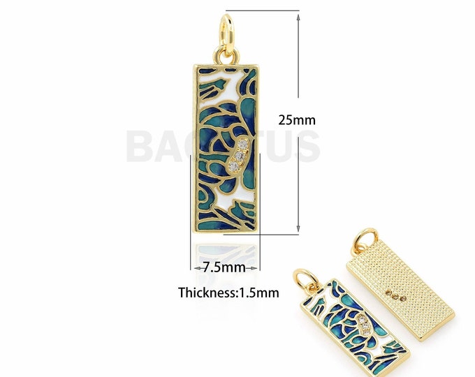 18K Gold Filled Bar Necklace, Medal Pendant, Micropavé CZ Rectangular Pendant, Wave Pendant, DIY Jewelry Accessories, 25x7.5x1.5mm