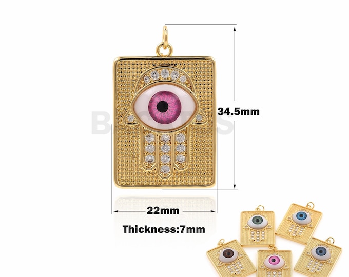 Hamsa Pendant,Rectangular Eye Necklace,18K Gold Filled Eye Jewelry, Hamsa Charm,Eye Charm,DIY Jewelry Accessories 34.5x22x7mm