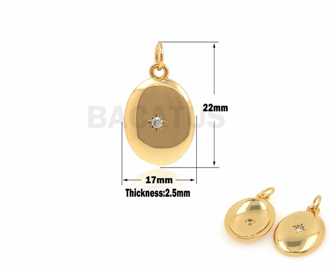 18K Gold Filled Round Pendant, Polaris Necklace, Polaris Charm, Micropavé CZ Disc Pendant, DIY Jewelry Accessories 22x17x2.5mm