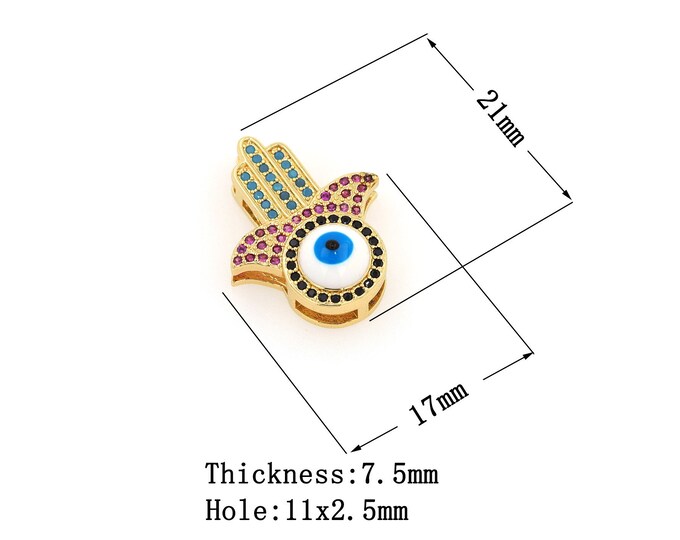 18K Gold Filled CZ Hamsa Beads,Gold Fatima Beads,Devil Eye Beads DIY Gold Jewelry Making Supply