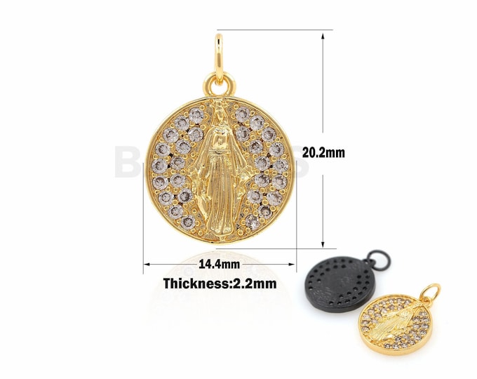 1PCS Virgin Mary Medal Coin Pendant, Micro-Pave Virgin Mary Necklace,  Religious Charm, Virgin Mary Charm 20.2x14.4x2.2mm