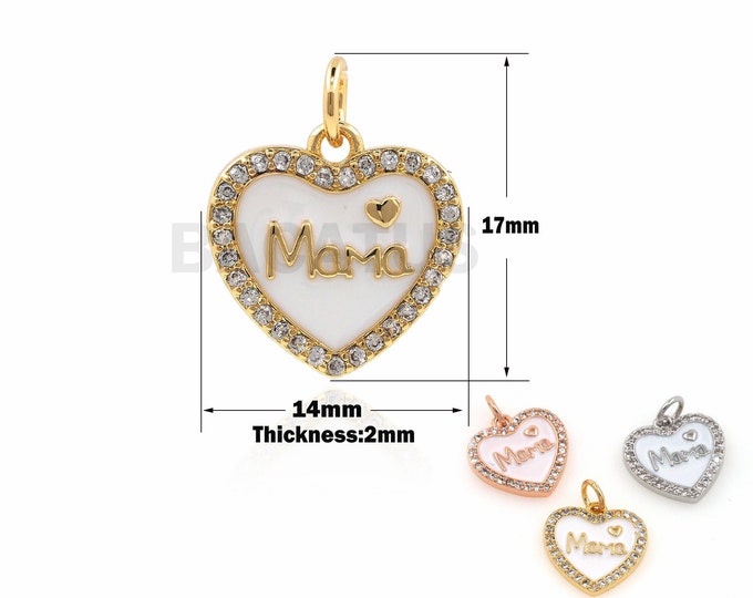18K Gold Filled Enamel Heart-shaped Pendant, Micropavé CZ Heart-Shaped Necklace, Enamel Heart-shaped Pendant, Enamel Letter Charm 17x14x2mm