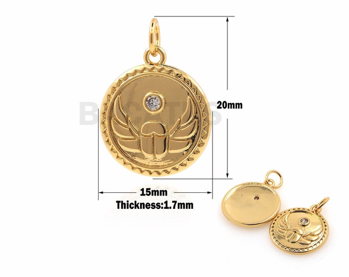 18K Gold Filled Round Coin Pendant, Wing Necklace, Round Charm, Lucky Pendant, Charm Charm, Angel Wing Necklace 20x15x1.7mm