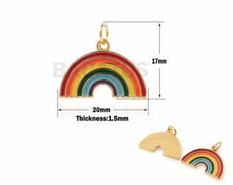 Könnte beinhalten: Goldfarbener Regenbogen-Anhänger mit Emaille-Lack. Der Anhänger ist 20 mm breit und 17 mm hoch. Dicke: 1,5 mm.