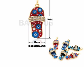18K Gold Filled Slippers Necklace, Micro-pavé CZ Enamel Magic Eye Slippers Pendant, Enamel Color Slippers Pendant 29x12x5.5mm
