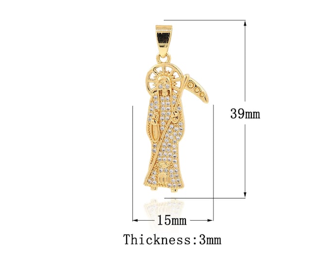 18K Gold Filled CZ Santa Muerte Pendant,Gold Dainty Santa Muerte Charms,Santa Muerte Charm Bracelet Necklace for DIY Jewelry Making Supply
