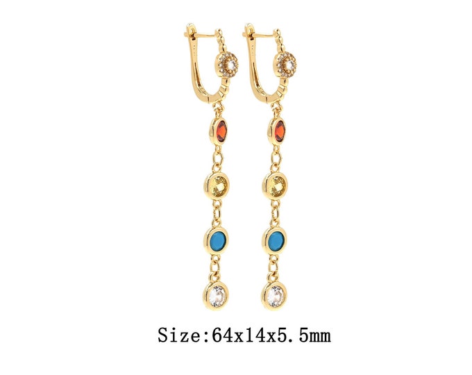 1 pair 18K Gold Filled U Earrings,Gold Dainty CZ Long Earrings,Simple Earrings,Gift for Her