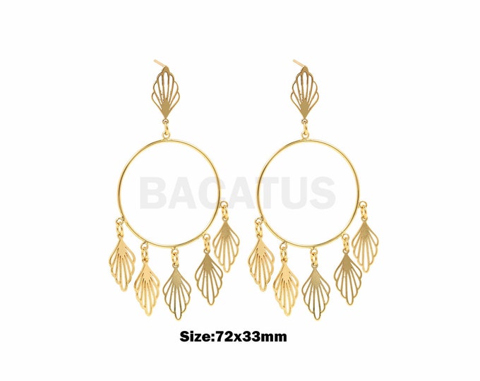 18K Gold Filled Circle Earrings, Big Earrings,Dainty Earrings, Dangle Earrings, Gold Earrings, Hollow Earrings, 72x33mm