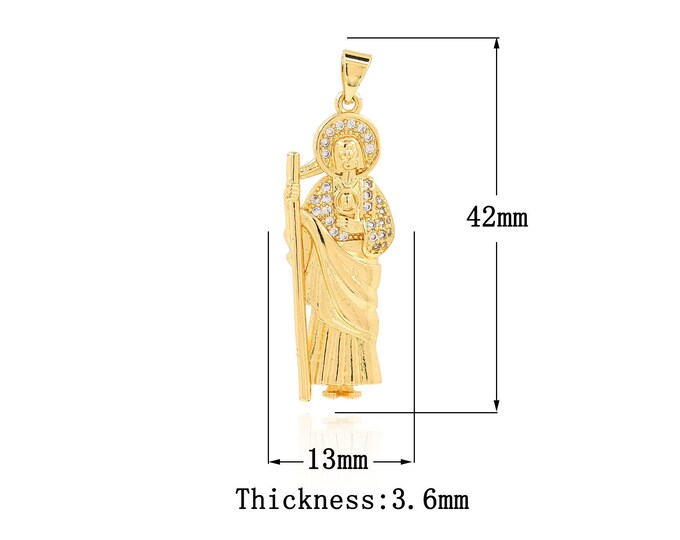 18K Gold Filled Saint Jude Pendant,Gold Dainty St.Juda Charms,CZ Religion Charm Bracelet Necklace for DIY Jewelry Making Supply
