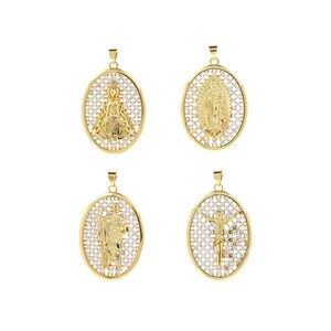 Ciondolo di Gesù, Ciondolo della Nostra Signora, Ciondolo ovale riempito in oro 18K, Ciondolo del Papa, Ciondolo di San Benedetto Micropavé CZ, Forniture di gioielli fai da te, 42.2x26x6mm