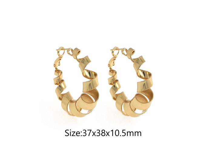 1 Pair,Crescent Earrings,18K Gold Filled Dainty Earrings,Twist Moon Earrings, Gift for Her, Moon Charm,37x38x10.5mm