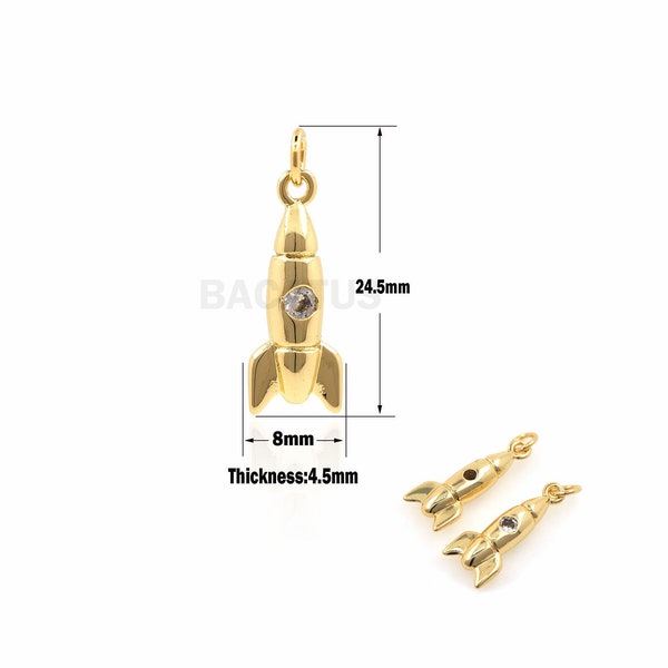 1PCS Rocket Pendant Aviation Design Jewelry Making Rocket Charm Cannonball Pendant DIY Jewelry Making 18K Gold Filling 24.5×8×4.5mm