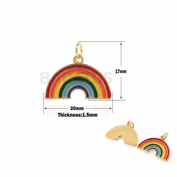 18K Gold Filled Rainbow Necklace, Rainbow Pendant, Enamel Colorful Pendant, Enamel Rainbow Jewelry, DIY Jewelry Accessories 17x20x1.5mm