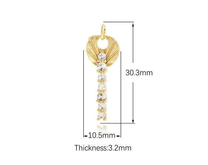 18K Gold Filled Simple pendant Micropavé CZ Key Pendant,Dainty Key Charms,Bracelet Necklace for DIY Jewelry Making Supply,30.3X10.5X3.2mm