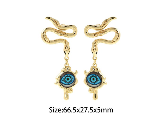 Demon Eye Earrings,18K Gold Filled CZ Snake Eye Stud Earrings,Gold Snake Stud Earrings,Snake Stud Earrings,Gift for Her,66.5x27.5x5mm