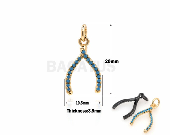 1PCS CZ Micro Pave Wishing Bone Pendant, Wish Bone Charm, Gold Wishbone, Suitable for Jewelry Making Products 20x10.5x3.9mm