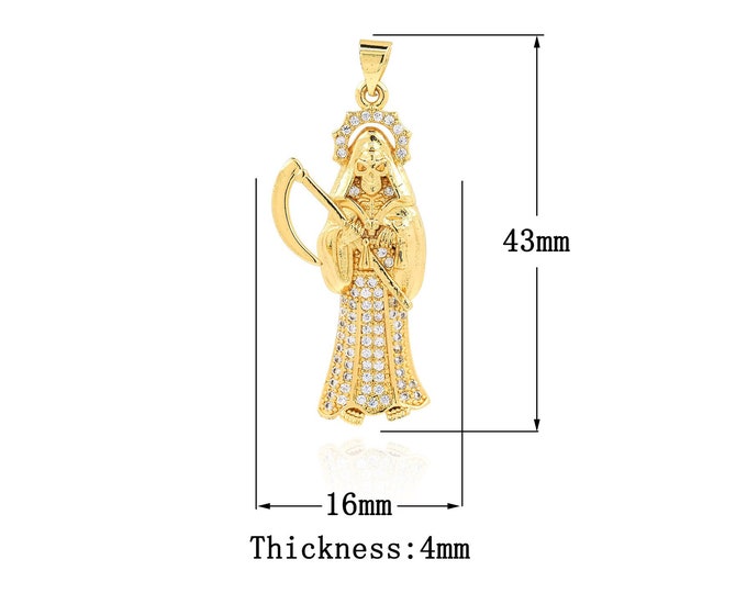 18K Gold Filled Santa Muerte Pendant,Gold Dainty Santa Muerte Charms,CZ Santa Muerte Charm Bracelet Necklace for DIY Jewelry Making Supply