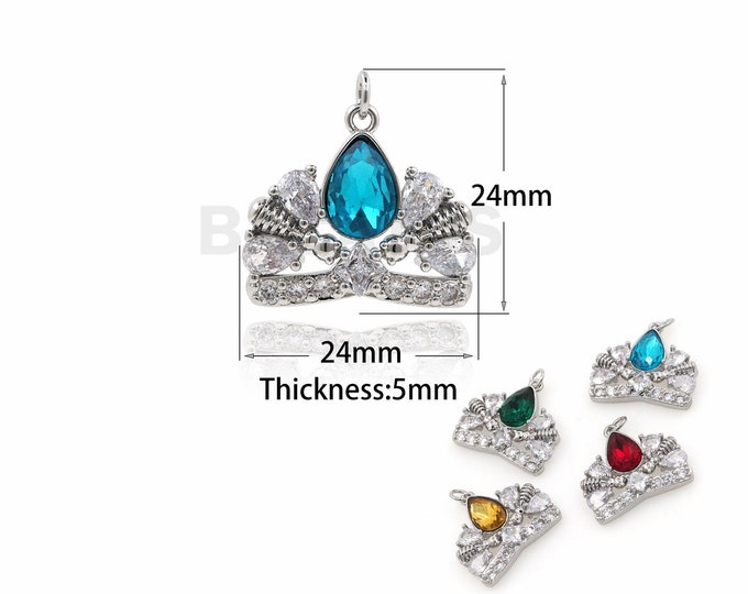 Silver Crown Pendant, 18K Gold Filled King Headdress Necklace, Micropavé CZ Crown Necklace, Fine Crown Necklace, Crown Charm, 24x24x5mm