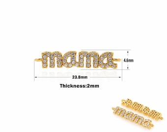 1PCS 18K Filled Gold MAMA Connector Charm, MaMa Charm, Micro-Pave Mother Charm, A Gift For Mother 4.6x23.8x2mm