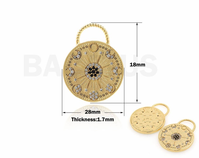 Round Pendant, Micropavé CZ Eye Pendant, 18K Gold Filled Eye Necklace, Lucky Eye Charm, DIY Jewelry Supplies, 28x18x1.7mm